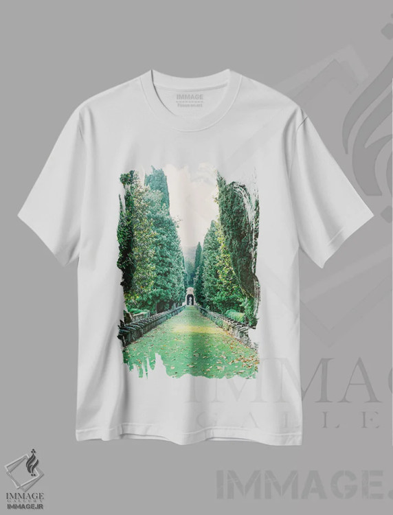 تیشرت سفید طرح دار باغ های ایتالیا، مدیوم اثر جاستین میلتون | فروشگاه ایماژ