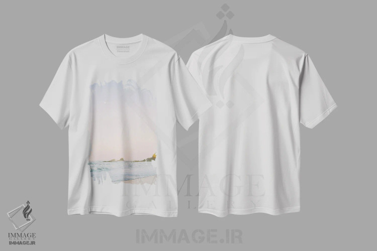 تیشرت سفید طرح دار طلوع آفتاب در ساحل غربی، مدیوم اثر جاستین میلتون | immage.ir