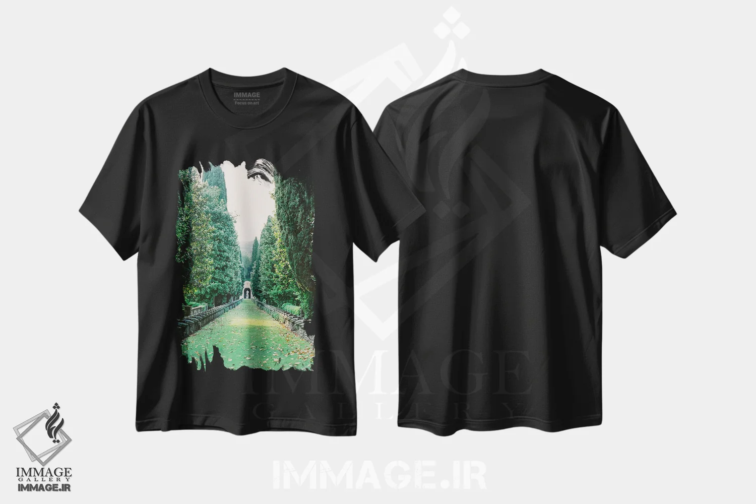 تیشرت مشکی طرح دار باغ های ایتالیا، مدیوم اثر جاستین میلتون | immage.ir