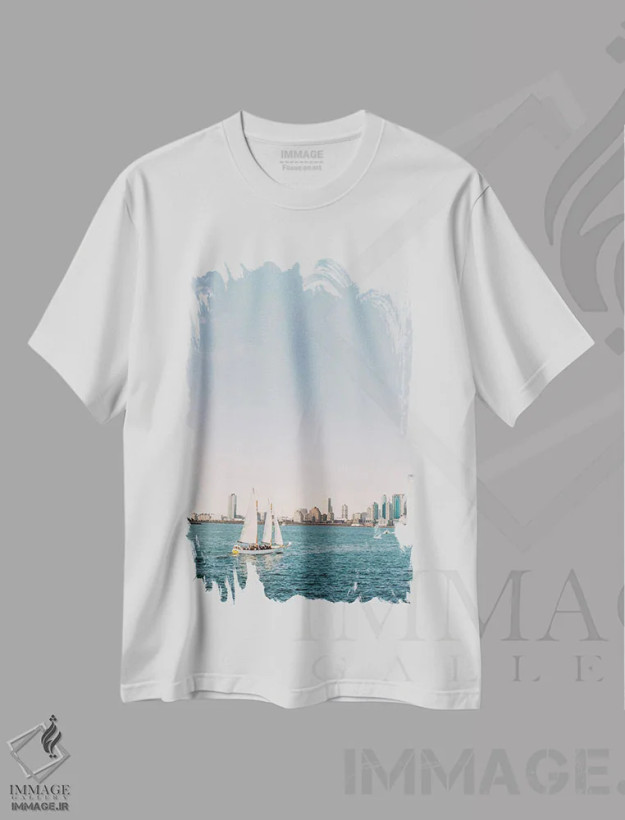 تیشرت سفید طرح دار شناور بر روی رودخانه هادسون، مدیوم اثر جاستین میلتون | فروشگاه ایماژ