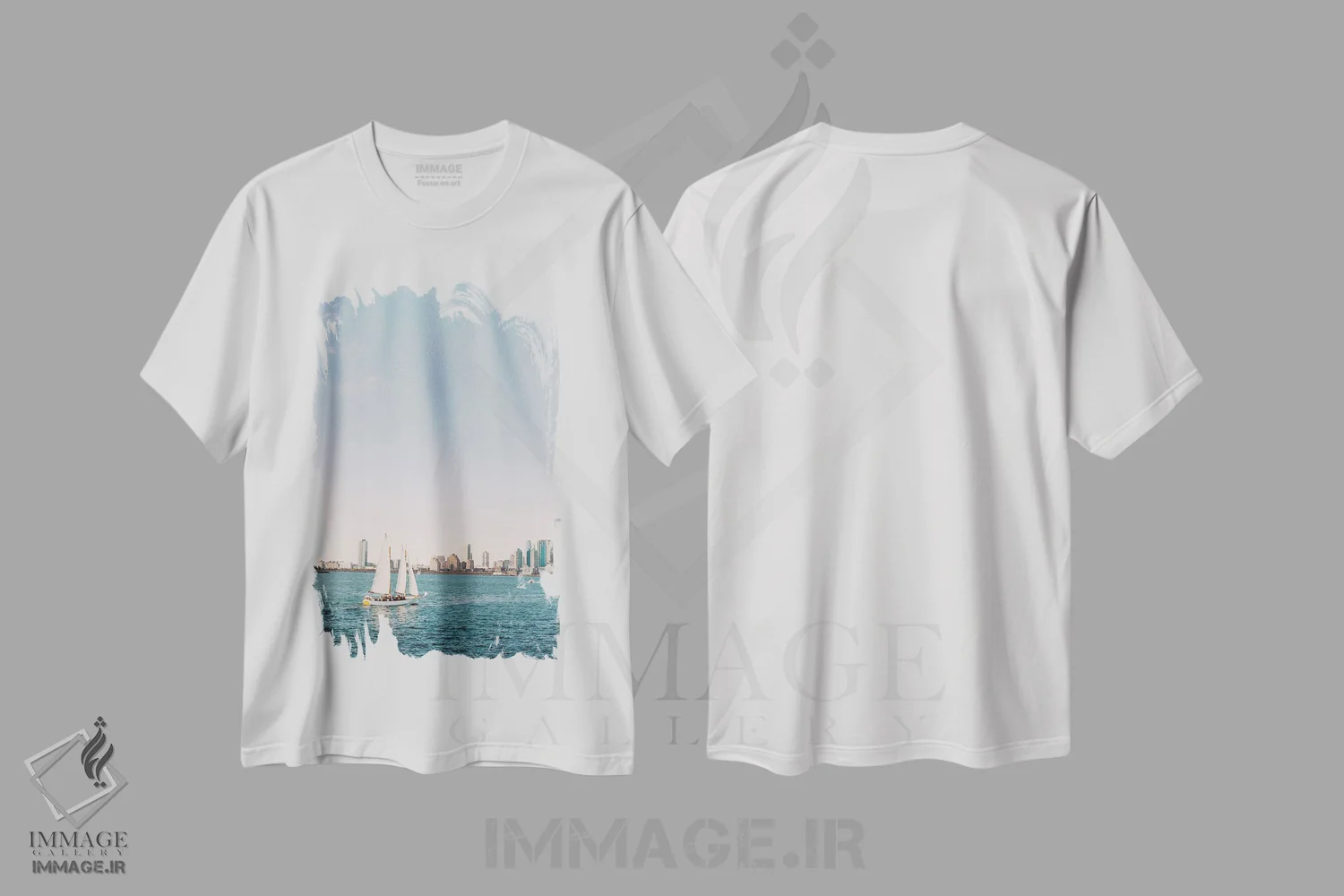 تیشرت سفید طرح دار شناور بر روی رودخانه هادسون، مدیوم اثر جاستین میلتون | فروشگاه ایماژ