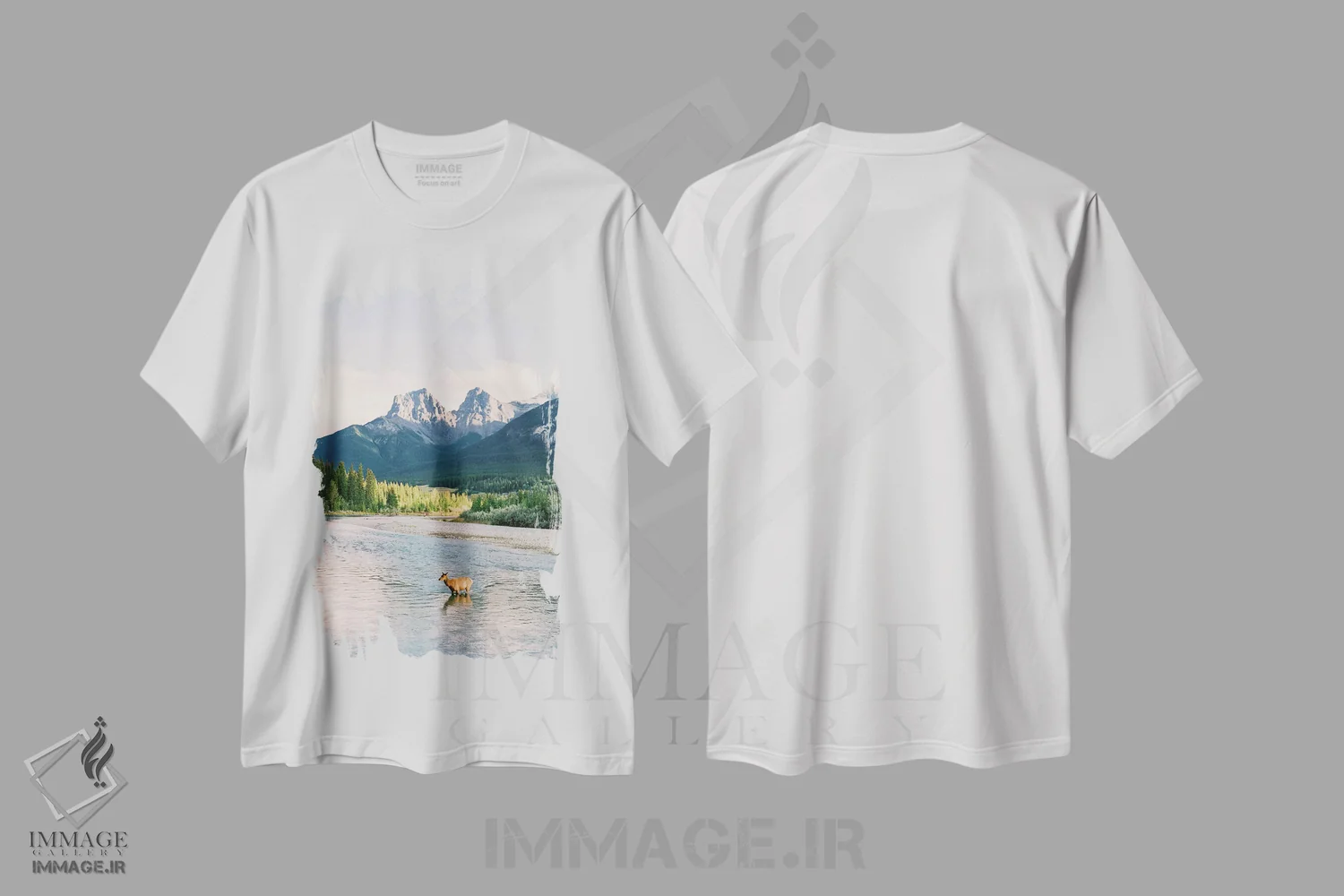 تیشرت سفید طرح دار عبور از رودخانه در بنف، مدیوم اثر جاستین میلتون | فروشگاه ایماژ