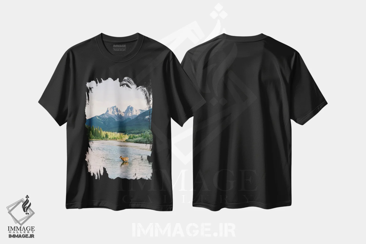 تیشرت مشکی طرح دار عبور از رودخانه در بنف، مدیوم اثر جاستین میلتون | immage.ir