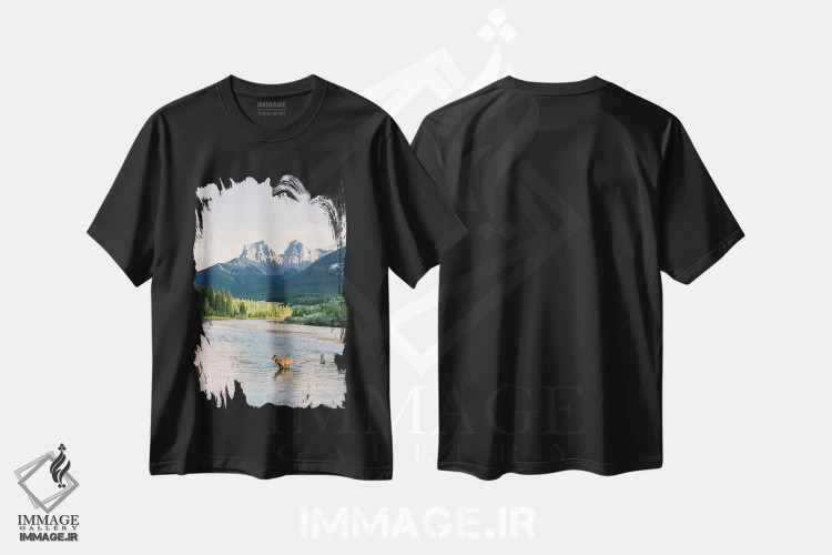 تیشرت مشکی طرح دار عبور از رودخانه در بنف، مدیوم اثر جاستین میلتون | immage.ir