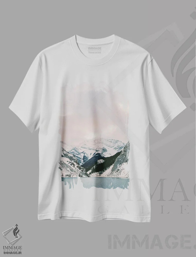 تیشرت سفید طرح دار غروب کوهستان، مدیوم اثر جاستین میلتون | فروشگاه ایماژ