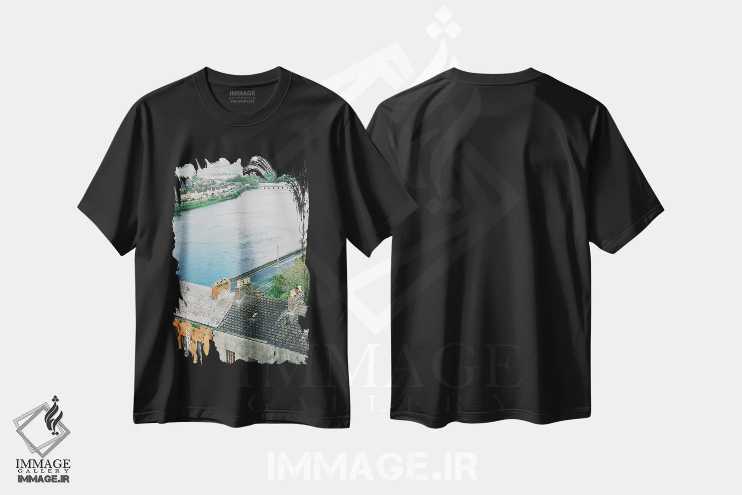 تیشرت مشکی طرح دار زندگی شهری در روستا، مدیوم اثر جاستین میلتون | فروشگاه ایماژ
