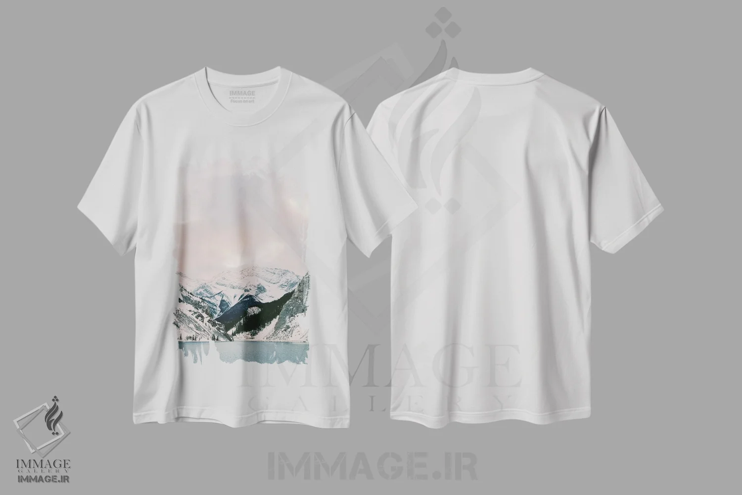 تیشرت سفید طرح دار غروب کوهستان، مدیوم اثر جاستین میلتون | فروشگاه ایماژ