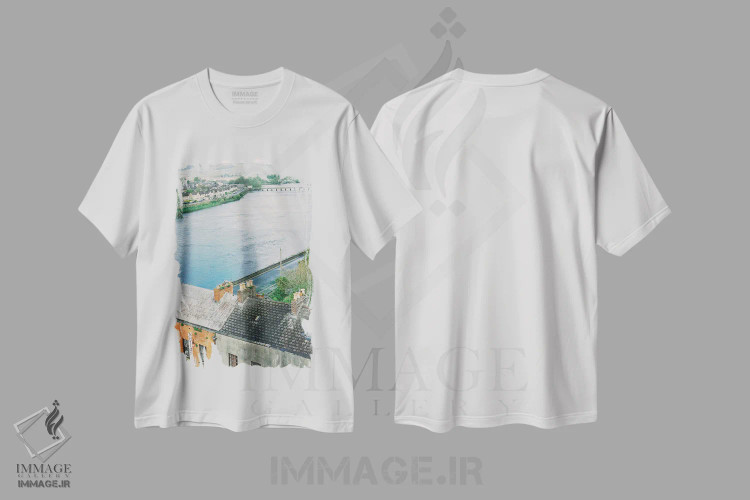 تیشرت سفید طرح دار زندگی شهری در روستا، مدیوم اثر جاستین میلتون | immage.ir