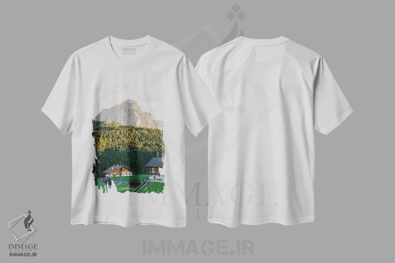 تیشرت سفید طرح دار شهر کوهستانی، مدیوم اثر جاستین میلتون | فروشگاه ایماژ