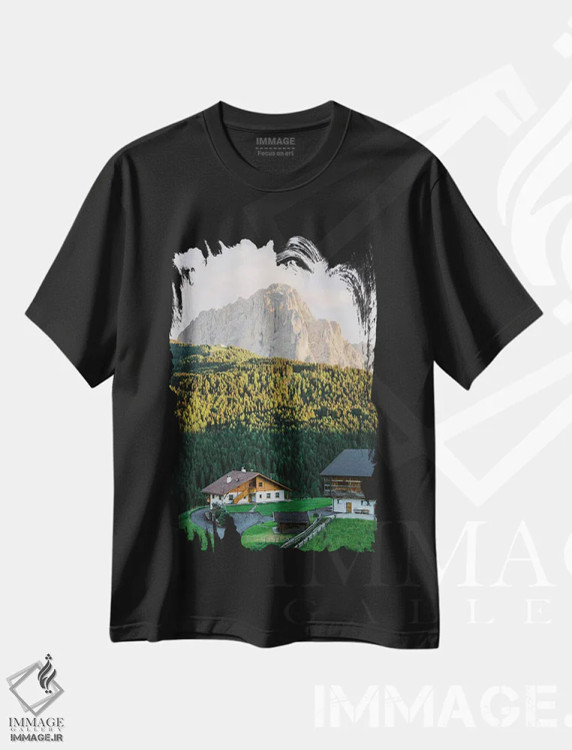 تیشرت مشکی طرح دار شهر کوهستانی، مدیوم اثر جاستین میلتون | immage.ir
