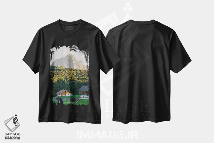 تیشرت مشکی طرح دار شهر کوهستانی، مدیوم اثر جاستین میلتون | immage.ir