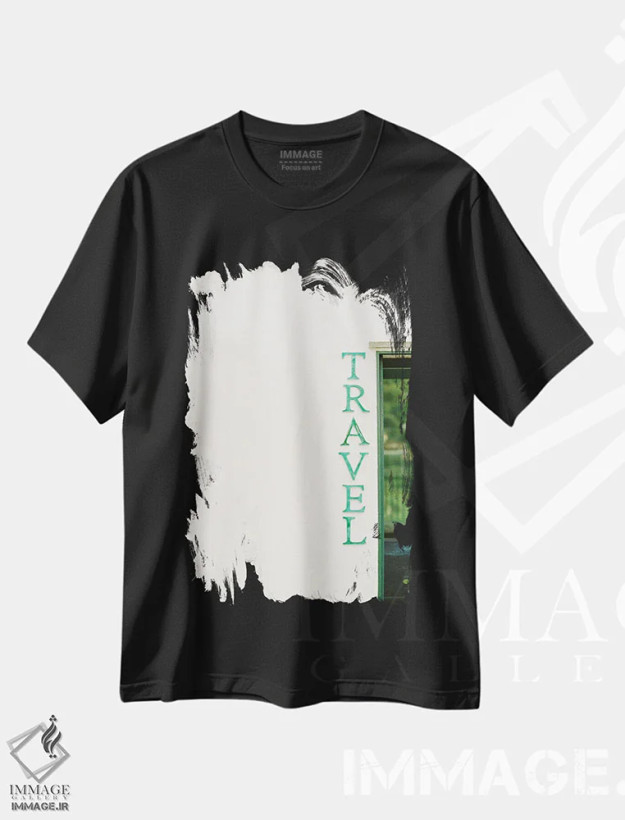 تیشرت مشکی طرح دار پنجره سفر، مدیوم اثر جاستین میلتون | فروشگاه ایماژ