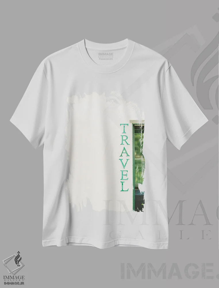 تیشرت سفید طرح دار پنجره سفر، مدیوم اثر جاستین میلتون | immage.ir