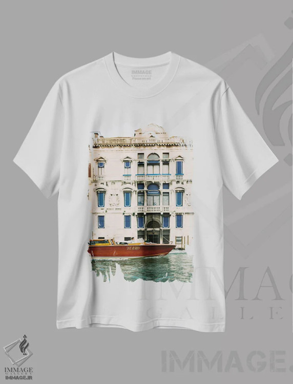 تیشرت سفید طرح دار کانال های ونیز، مدیوم اثر جاستین میلتون | فروشگاه ایماژ