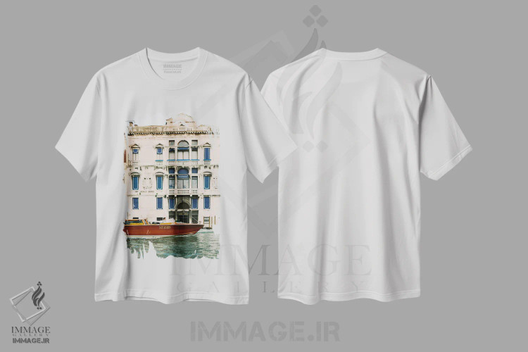 تیشرت سفید طرح دار کانال های ونیز، مدیوم اثر جاستین میلتون | فروشگاه ایماژ