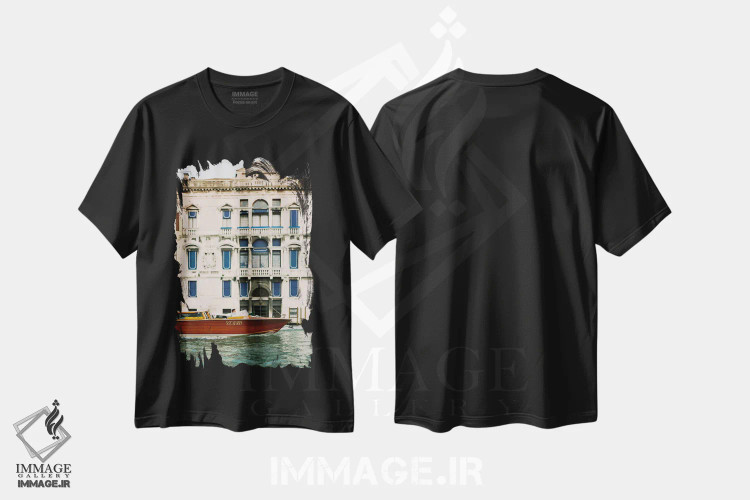 تیشرت مشکی طرح دار کانال های ونیز، مدیوم اثر جاستین میلتون | immage.ir