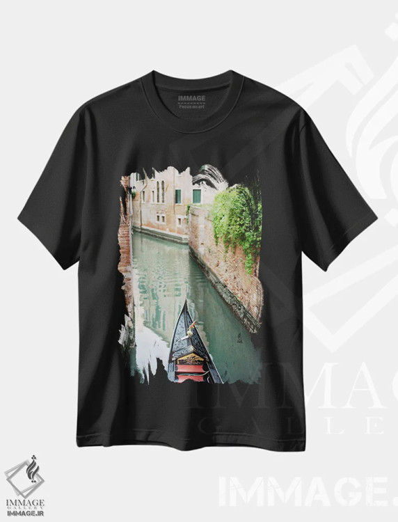تیشرت مشکی طرح دار گوندولاها در ونیز، مدیوم اثر جاستین میلتون | فروشگاه ایماژ
