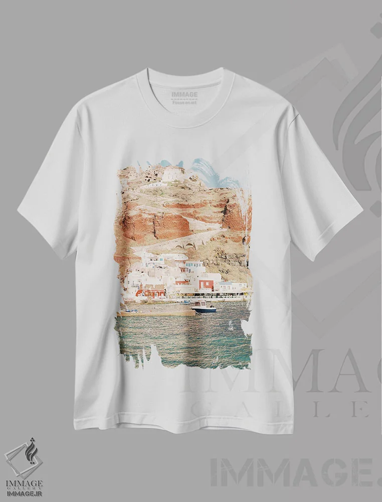 تیشرت سفید طرح دار جزایر یونان، مدیوم اثر جاستین میلتون | فروشگاه ایماژ