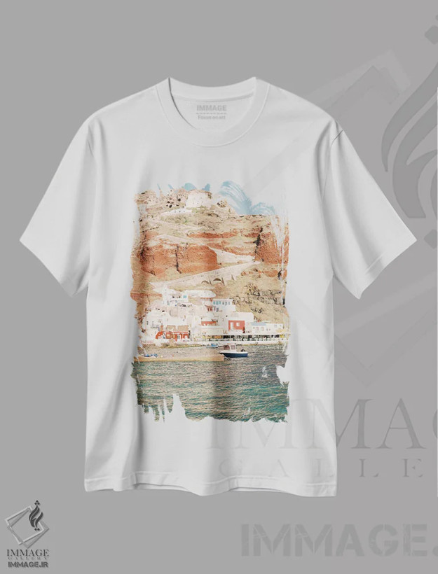 تیشرت سفید طرح دار جزایر یونان، مدیوم اثر جاستین میلتون | فروشگاه ایماژ