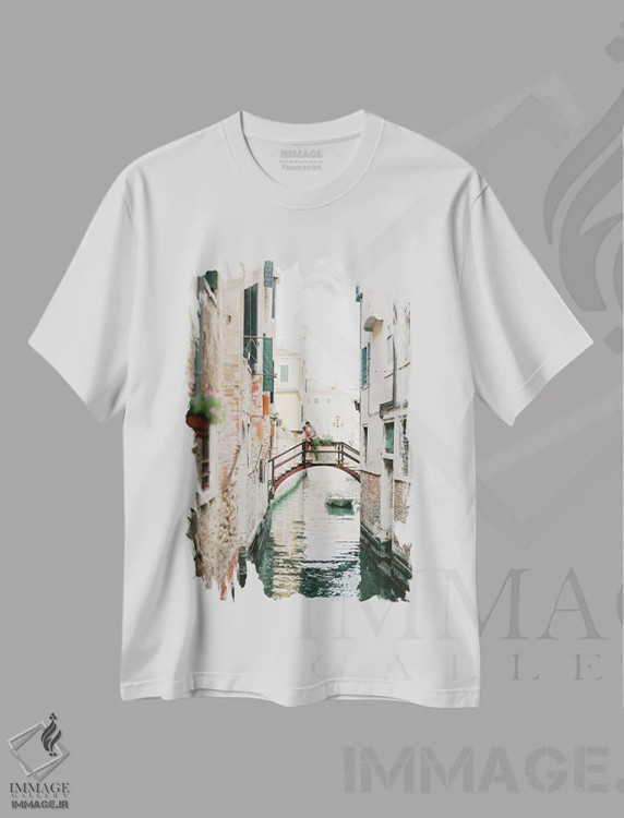 تیشرت سفید طرح دار گشت زنی در کانال های ونیز، مدیوم اثر جاستین میلتون | فروشگاه ایماژ
