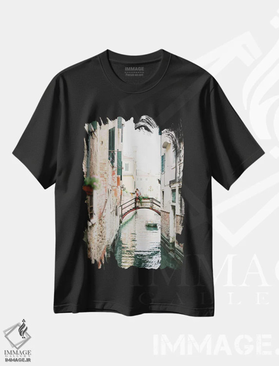 تیشرت مشکی طرح دار گشت زنی در کانال های ونیز، مدیوم اثر جاستین میلتون | immage.ir