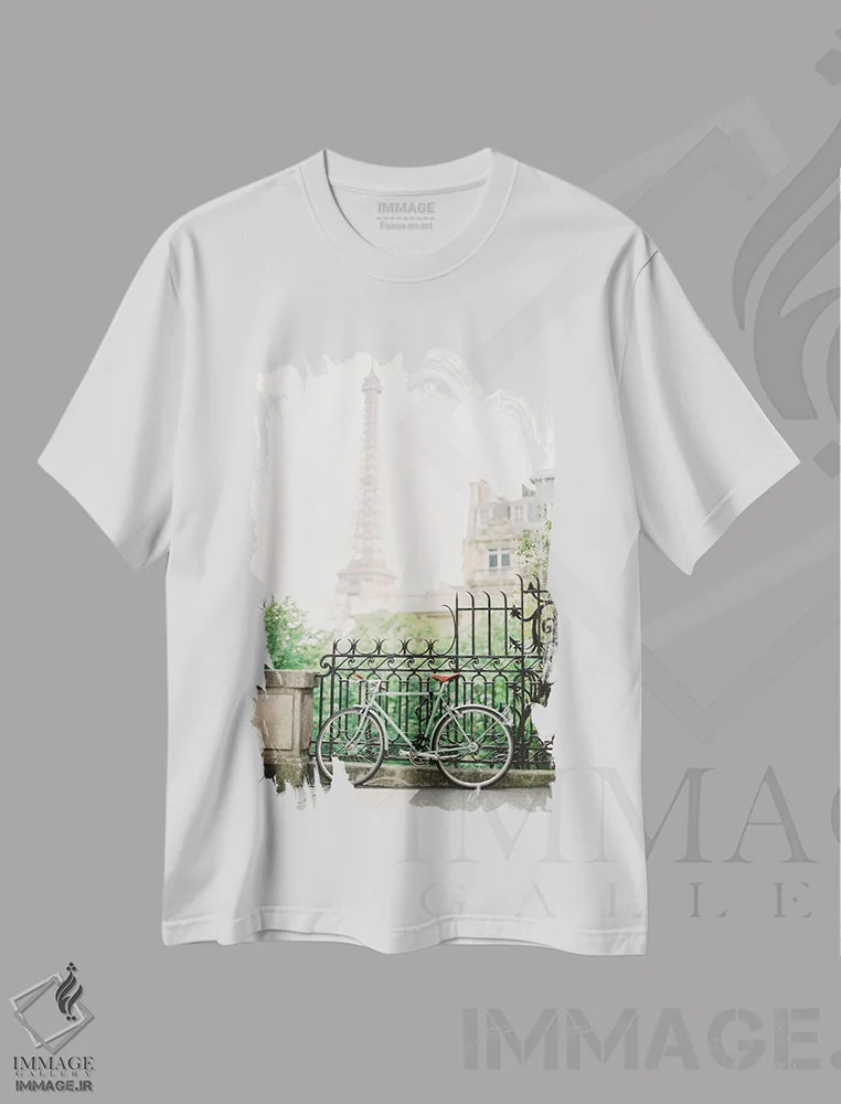 تیشرت سفید طرح دار پیاده روهای پاریسی، مدیوم اثر جاستین میلتون | immage.ir
