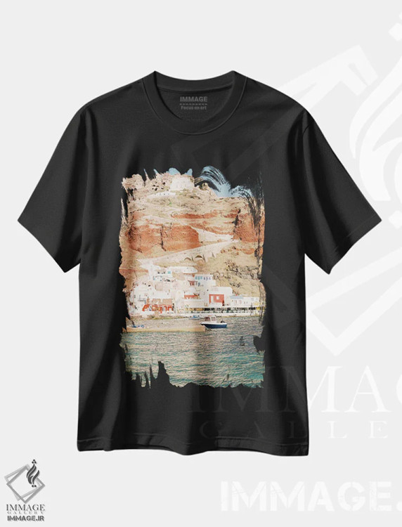 تیشرت مشکی طرح دار جزایر یونان، مدیوم اثر جاستین میلتون | immage.ir