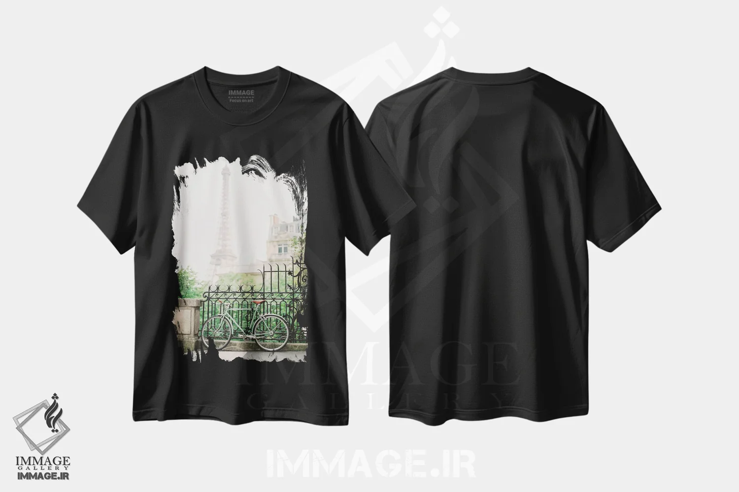 تیشرت مشکی طرح دار پیاده روهای پاریسی، مدیوم اثر جاستین میلتون | فروشگاه ایماژ