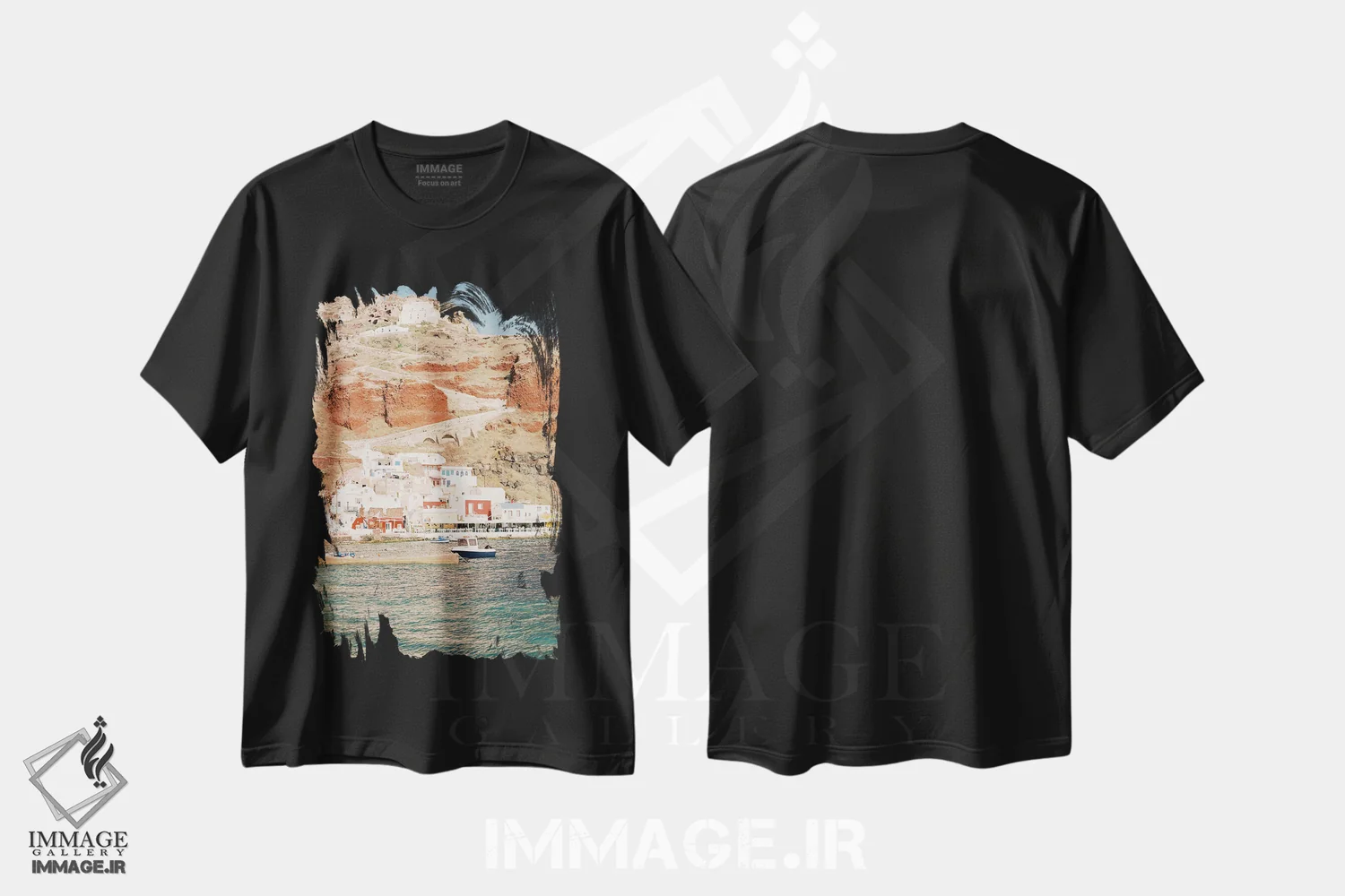 تیشرت مشکی طرح دار جزایر یونان، مدیوم اثر جاستین میلتون | immage.ir