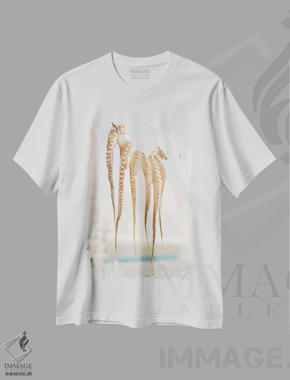 تیشرت سفید طرح دار روستای ماهیگیری مدیترانه ای، مدیوم اثر جاستین میلتون | immage.ir