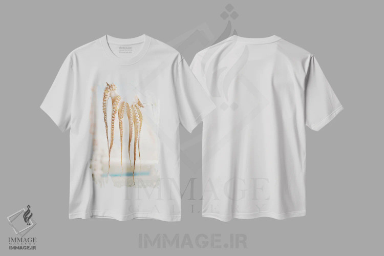 تیشرت سفید طرح دار روستای ماهیگیری مدیترانه ای، مدیوم اثر جاستین میلتون | immage.ir