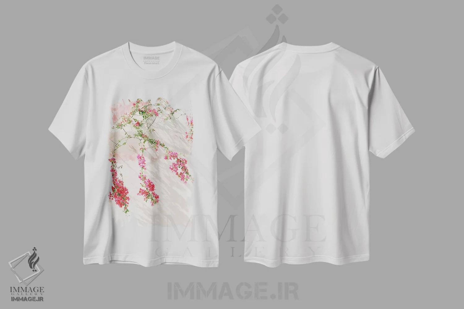 تیشرت سفید طرح دار شاخه های گل کاغذی، مدیوم اثر جاستین میلتون | immage.ir