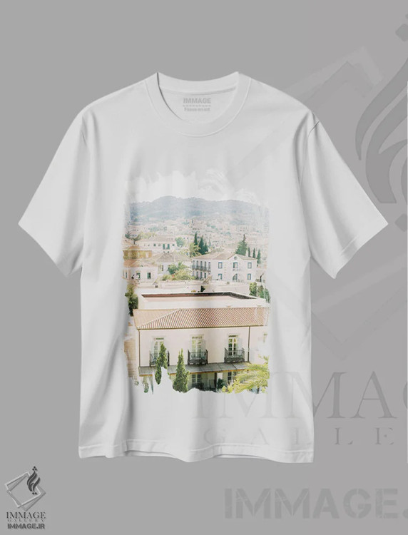 تیشرت سفید طرح دار سقف های سفالی، مدیوم اثر جاستین میلتون | فروشگاه ایماژ