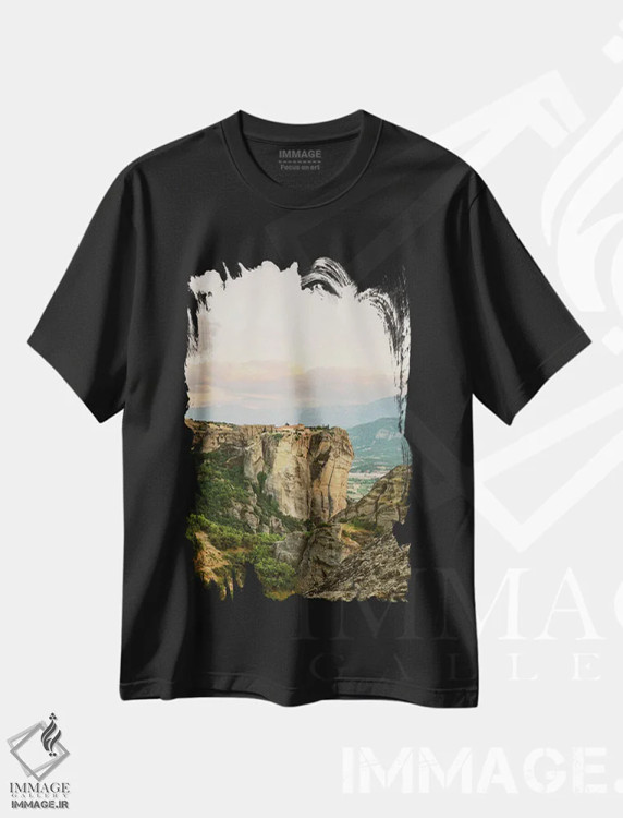 تیشرت مشکی طرح دار مته ئورا در طلوع آفتاب، مدیوم اثر جاستین میلتون | فروشگاه ایماژ