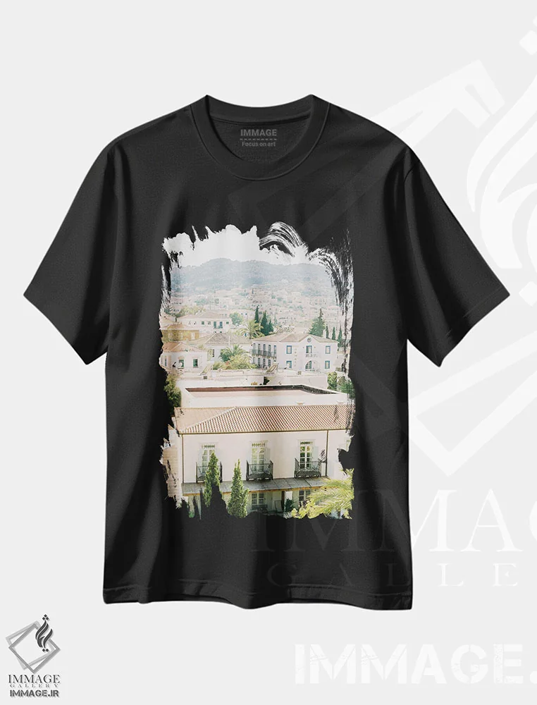 تیشرت مشکی طرح دار سقف های سفالی، مدیوم اثر جاستین میلتون | immage.ir