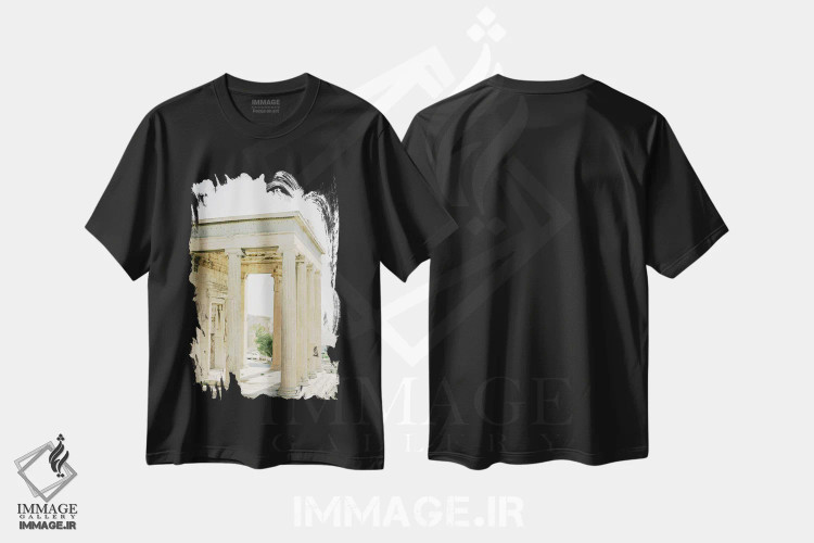 تیشرت مشکی طرح دار معماری یونان باستان، مدیوم اثر جاستین میلتون | immage.ir