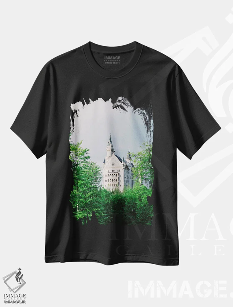تیشرت مشکی طرح دار قلعه ی رویایی، مدیوم اثر جاستین میلتون | immage.ir
