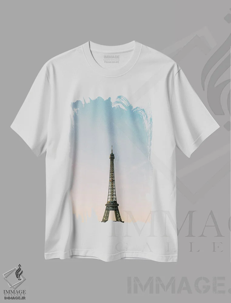 تیشرت سفید طرح دار طلوع آفتاب در پاریس، مدیوم اثر جاستین میلتون | immage.ir
