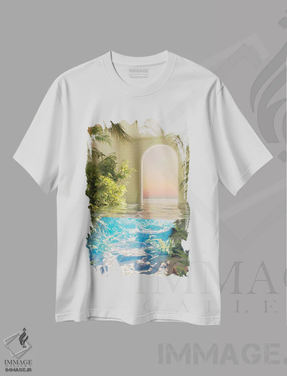تیشرت سفید طرح دار خانه ی ساحلی، دکور ساحلی اثر جیمز ترالی | فروشگاه ایماژ