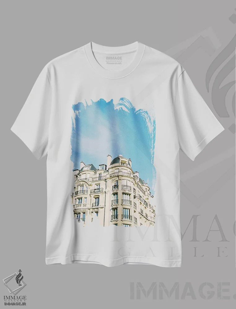 تیشرت سفید طرح دار خیابان های پاریسی، مدیوم اثر جاستین میلتون | فروشگاه ایماژ
