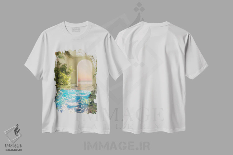 تیشرت سفید طرح دار خانه ی ساحلی، دکور ساحلی اثر جیمز ترالی | فروشگاه ایماژ