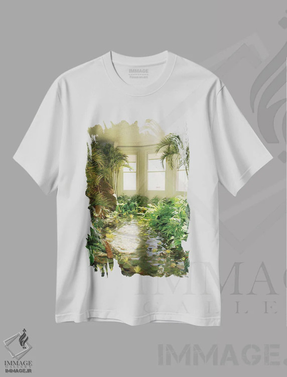 تیشرت سفید طرح دار خانه کنار تالاب، عکاسی ترکیبی اثر جیمز ترالی | فروشگاه ایماژ
