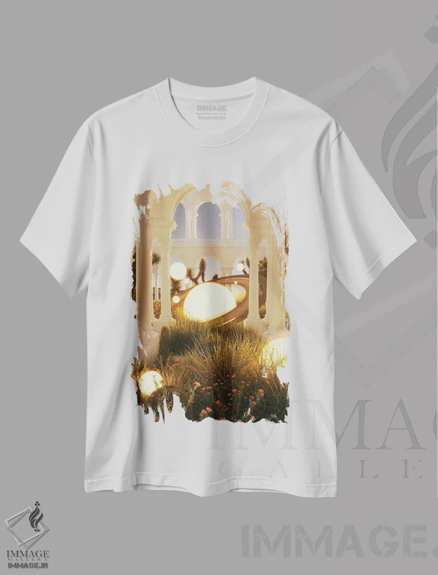 تیشرت سفید طرح دار باغ های رصد خانه ای، عکاسی ترکیبی اثر جیمز ترالی | فروشگاه ایماژ