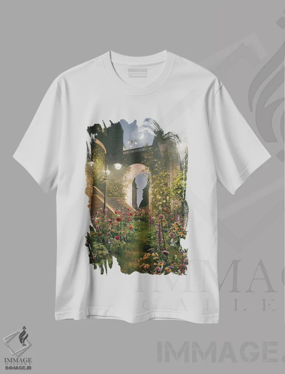 تیشرت سفید طرح دار کاوش در باغ های قلعه، عکاسی ترکیبی اثر جیمز ترالی | immage.ir