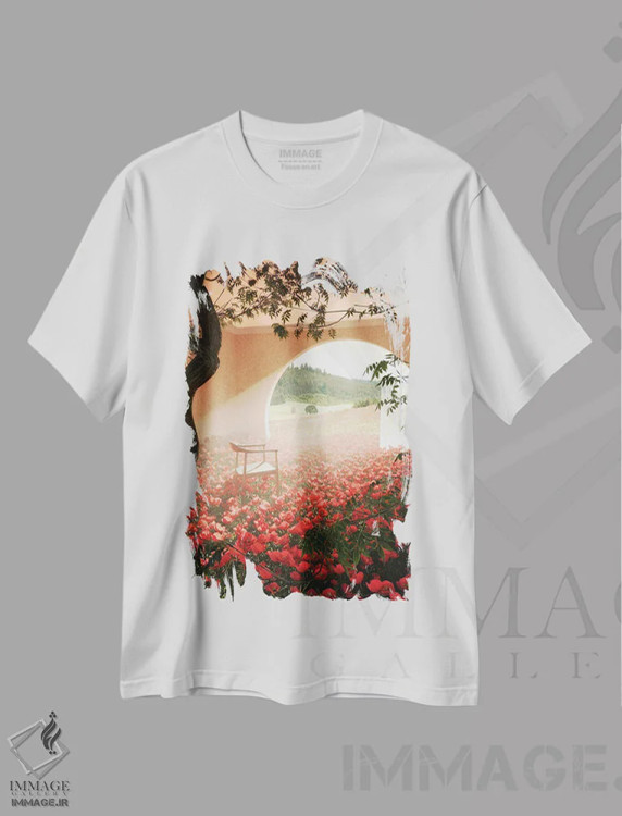 تیشرت سفید طرح دار اتاق بهاری، عکاسی ترکیبی اثر جیمز ترالی | فروشگاه ایماژ