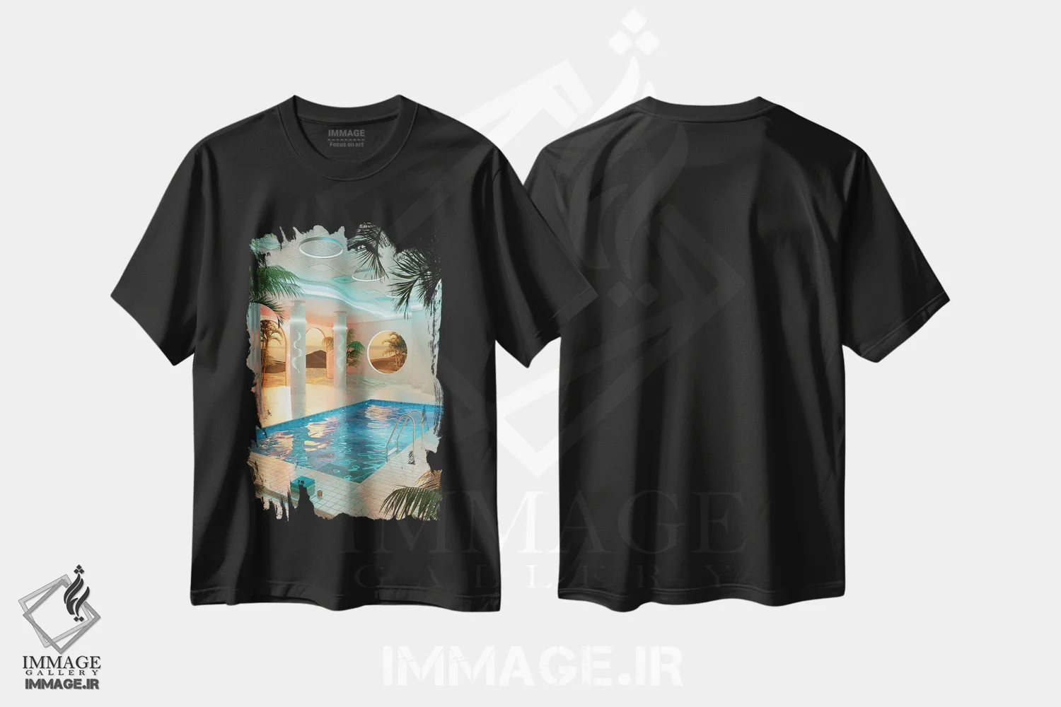 تیشرت مشکی طرح دار استخر ویپر ویو، عکاسی ترکیبی اثر جیمز ترالی | فروشگاه ایماژ