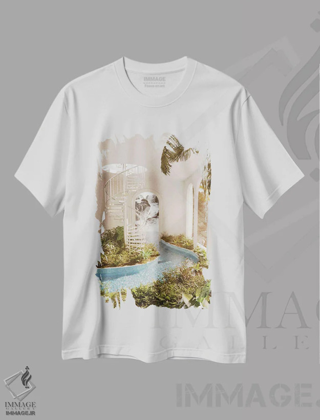 تیشرت سفید طرح دار اتاق سونا، عکاسی ترکیبی اثر جیمز ترالی | فروشگاه ایماژ