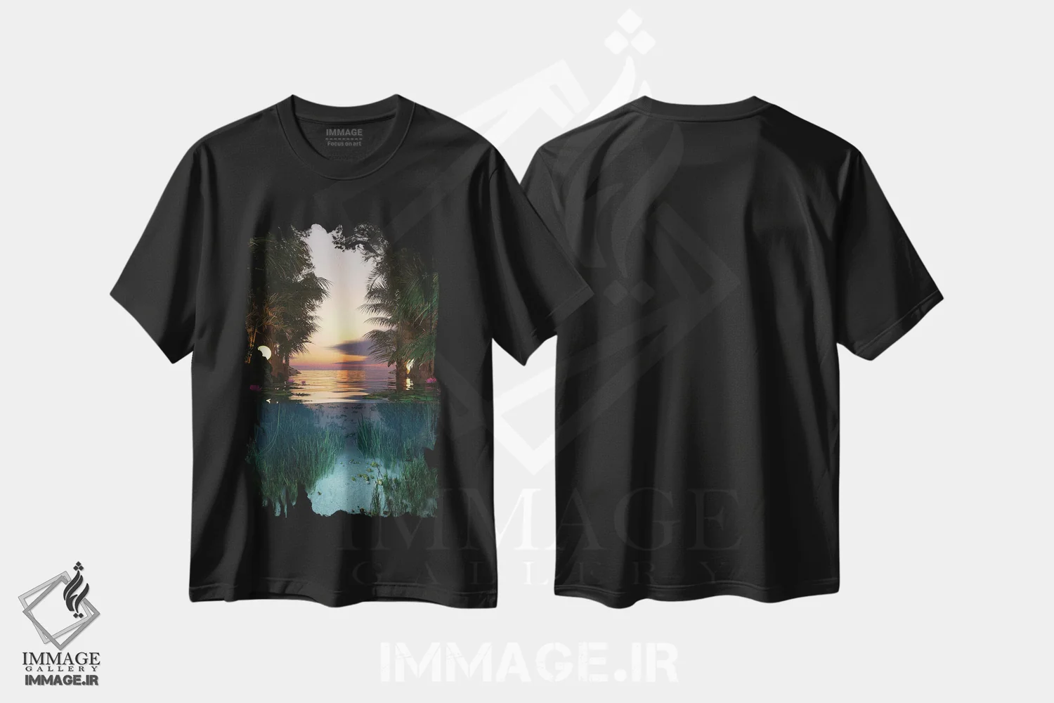 تیشرت مشکی طرح دار غروب تالاب، عکاسی ترکیبی اثر جیمز ترالی | فروشگاه ایماژ