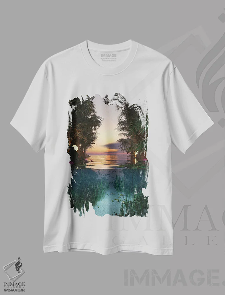 تیشرت سفید طرح دار غروب تالاب، عکاسی ترکیبی اثر جیمز ترالی | immage.ir