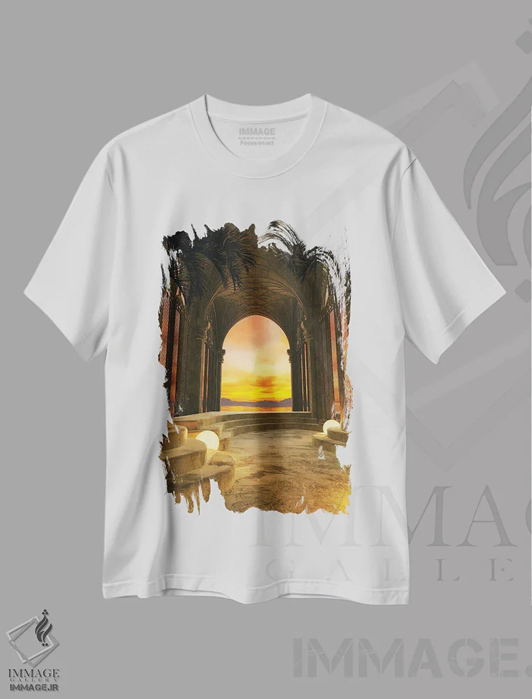 تیشرت سفید طرح دار سالن غروب، عکاسی ترکیبی اثر جیمز ترالی | فروشگاه ایماژ